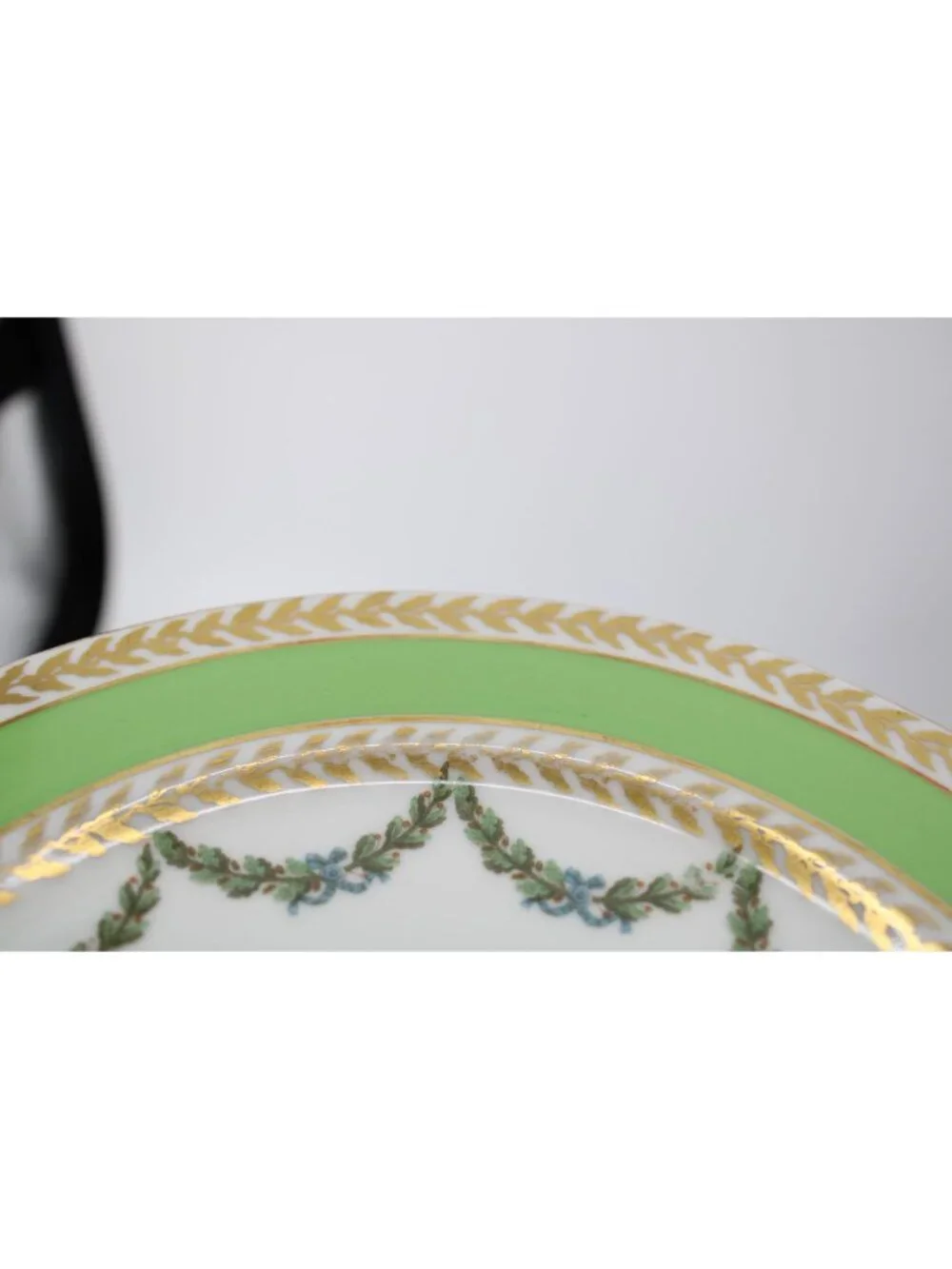 T & V France Green Gold Salad Luncheon Plate China Antique T&V Vintage 94703